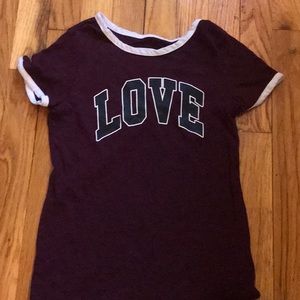 Burgundy love girls tee, size 14